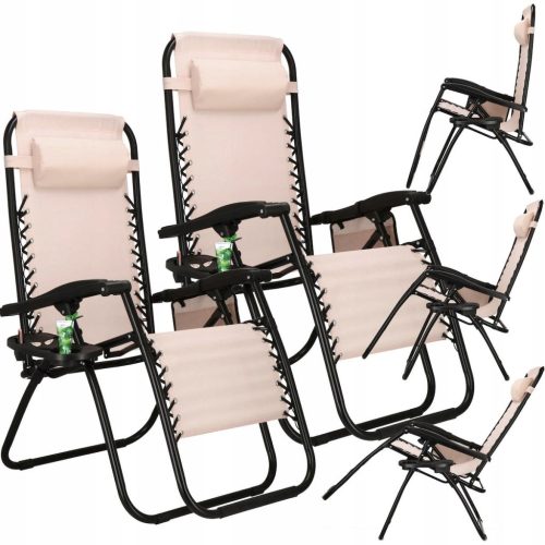  Springos 2x Deck Chair Zero Gravity Garden Beach Deck Chair Ecru Metal