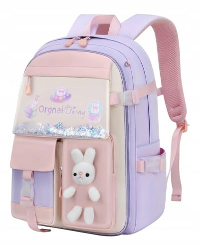  Children's school backpack with many compartments and 3D rabbit decoration