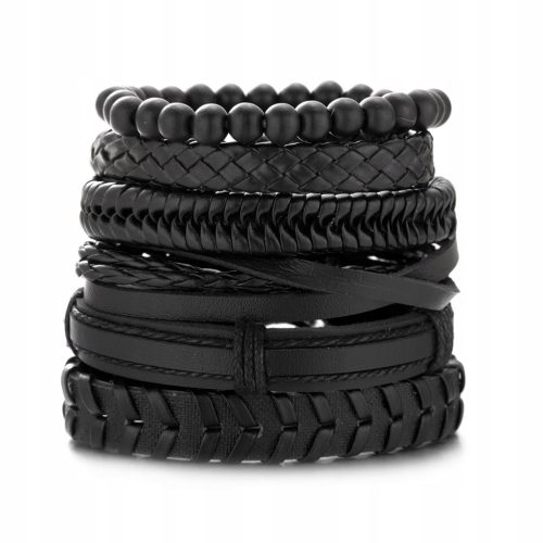  Men's Leather Bracelet Beads Set 6pcs in 1