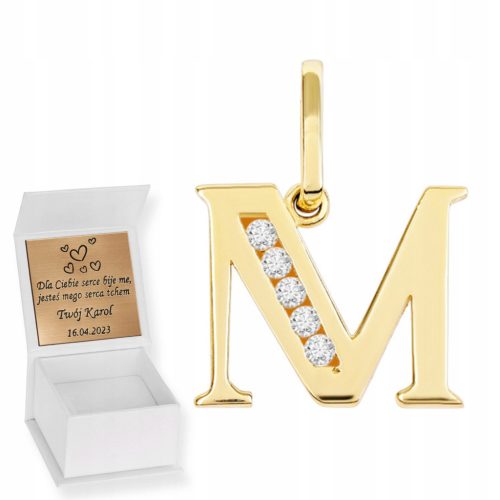  Gold pendant LETTER M 585 WITH ZIRCONS FREE ENGRAVING