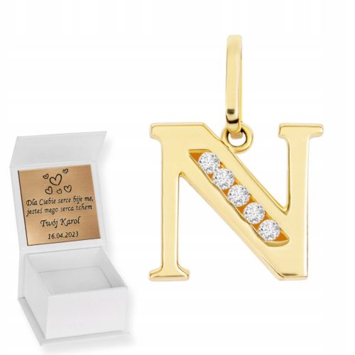  Gold pendant LETTER N 585 WITH ZIRCONS FREE ENGRAVING