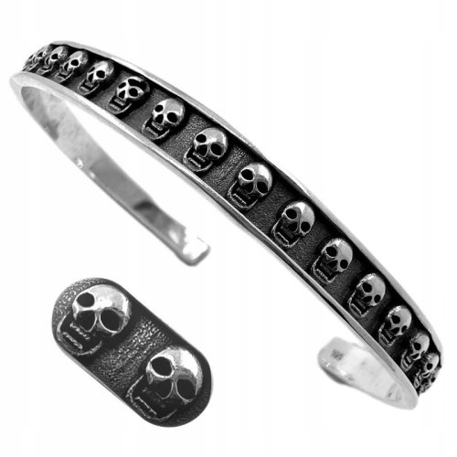  Men's bangle bracelet SKULLS rigid in rock skull style engraving s925