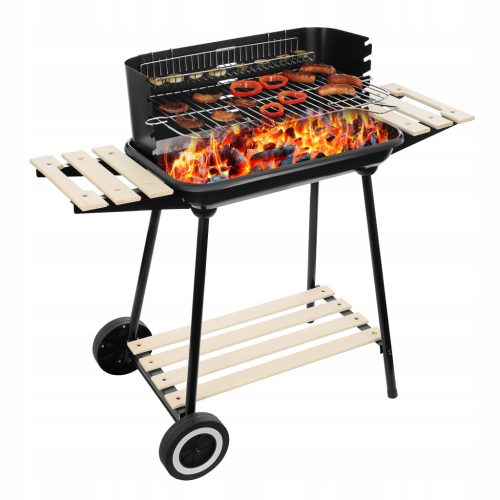  Garden charcoal grill on wheels with 3 shelves, large grate