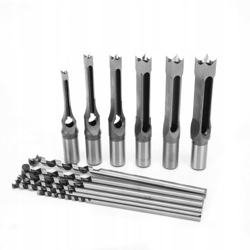 Set of drill bits for slotting square holes