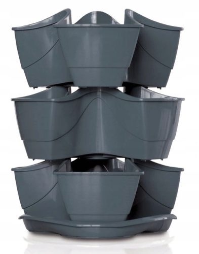 Prosperplast flowerpot, 29.5 cm x 29.5 x 38 cm, diameter 29.5 cm, plastic in grey and silver