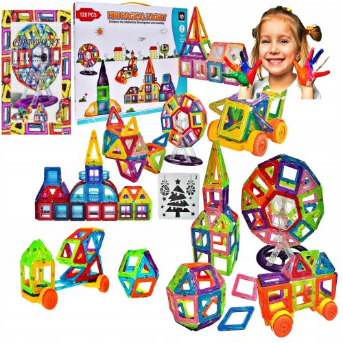  Magnetic blocks Acrylic construction boy girl Premium magnetic blocks 128 pcs.