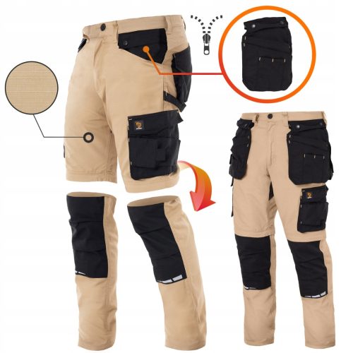 WORK PANTS 2 IN 1 ZEUS KHAKI RIP STOP CARGO PANTS 46