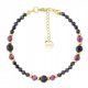  Bracelet with black tourmalines and pink rubies gold plated