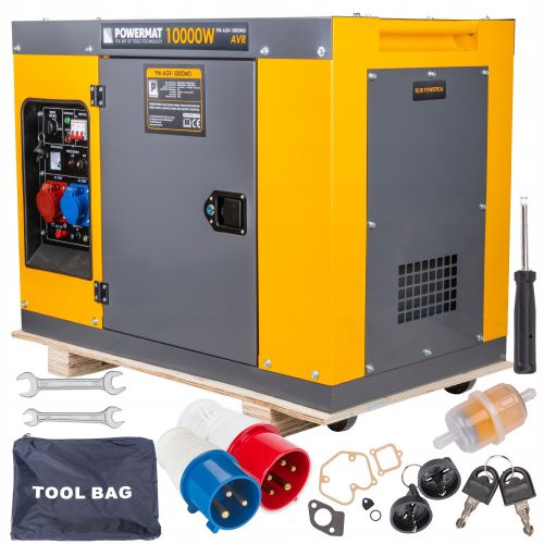 Portable Three-Phase Powermat 10,000 W Diesel Generator