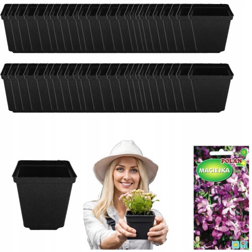  50× Bobimarket flower pot 9 cm x 9 x 9.5 cm black plastic + Maciejka plant mix seeds 5 g