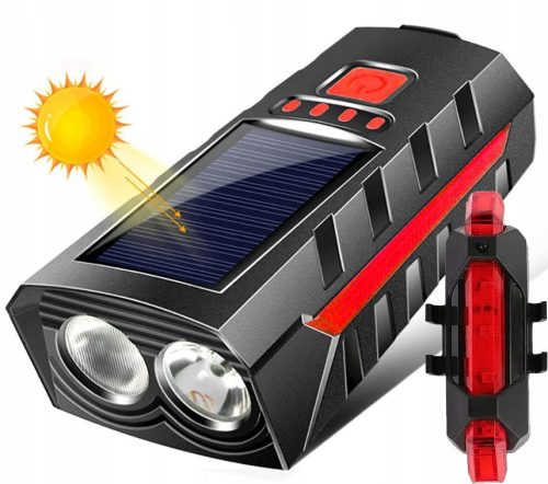  SOLAR BICYCLE LIGHT FRONT + REAR LED BELL 4in1 POWERFUL BICYCLE HANDLEBAR