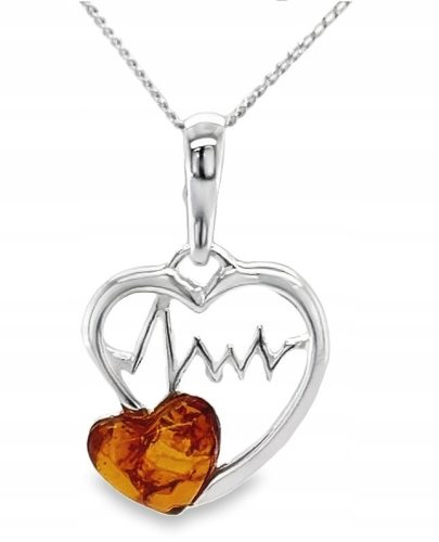  Silver pendant with amber silver heart life line FILM mom