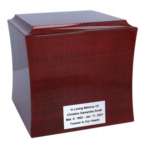 Wooden urn for ashes, personalized burial urn for a mahogany funeral