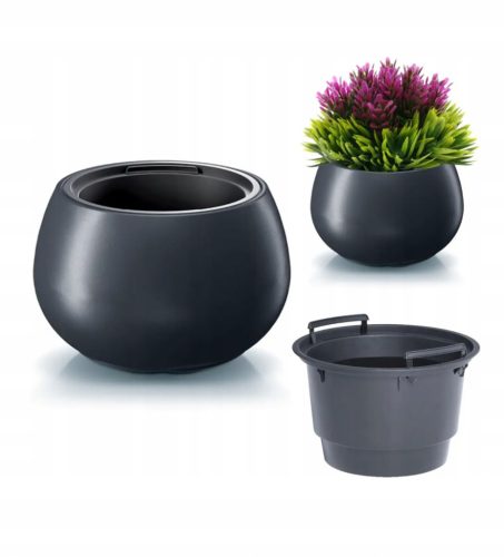  Prosperplast flowerpot, 44 cm x 44 x 27 cm, diameter 43.6 cm, plastic in grey and silver tones