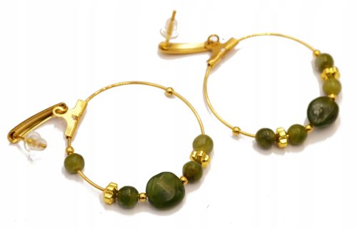  Gold-plated steel - earrings with natural stones - jadeite