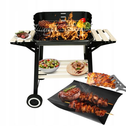  GARDEN CHARCOAL GRILL WITH SHELVES GRID ON WHEELS PORTABLE BBQ 1002