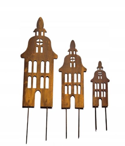  Bell Tower, Metal, Garden Decoration, A-Board, Corten Effect, Set of 3