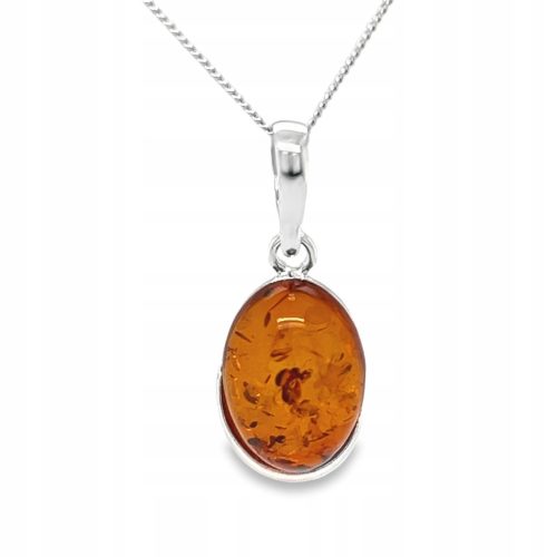  Silver pendant with amber. DELICATE OVAL FILM silver pendant.