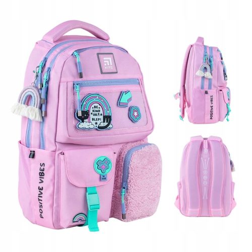  YOUTH SCHOOL BACKPACK FOR GIRLS, PINK, VELCRO KITE PATCH