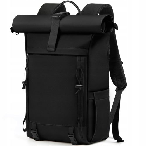 RAINSMORE Rolltop Black Expandable Backpack for 17-Inch Laptop - Travel Perfect