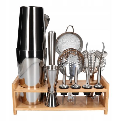 14-piece bartender set with Boston shaker stand