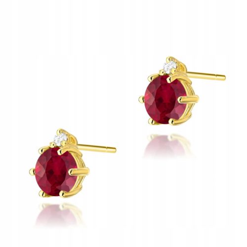  GOLD EARRINGS RED NATURAL RUBY STONE AND DIAMONDS IN 585 GRADE