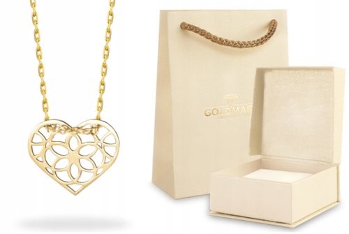  GOLDEN NECKLACE WITH OPENWORK HEART BOX BAG FREE 14KT 585