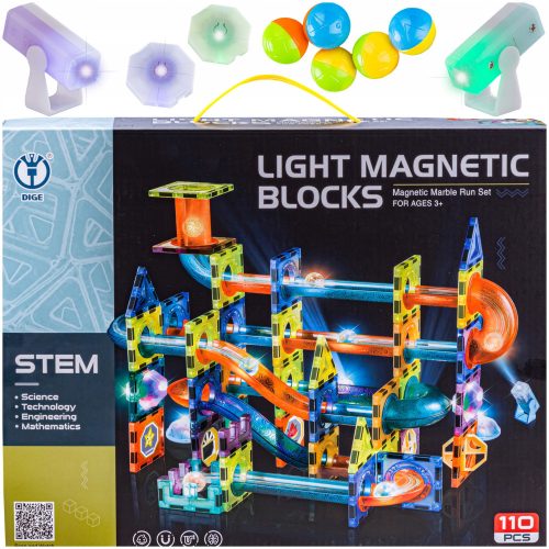  DK magnetic building blocks, luminous magnetic building blocks, marble run 110 elements, marble run 110 pieces.