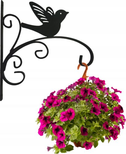  Black metal hanger for the wall, hook for flower pots - bird 1 pc.