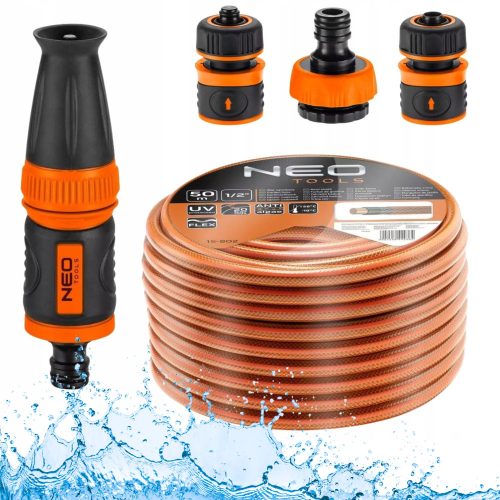  Garden hose Neo Tools 15-802 1/2'' 50 m + set of 1/2'' hose connectors + sprinkler NEO 15-710