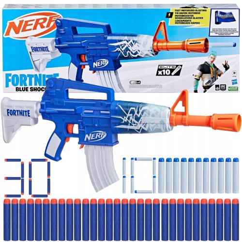  NERF FORNITE BLUE SHOCK LAUNCHER + FOAM DARTS 30 BLAU