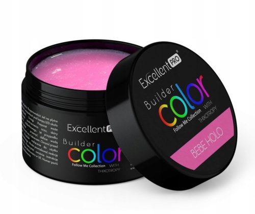  EXCELLENT PRO BUILDER GEL COLOURED BUILDING GEL PINK WITH BEB HOLO PIECES 15 g