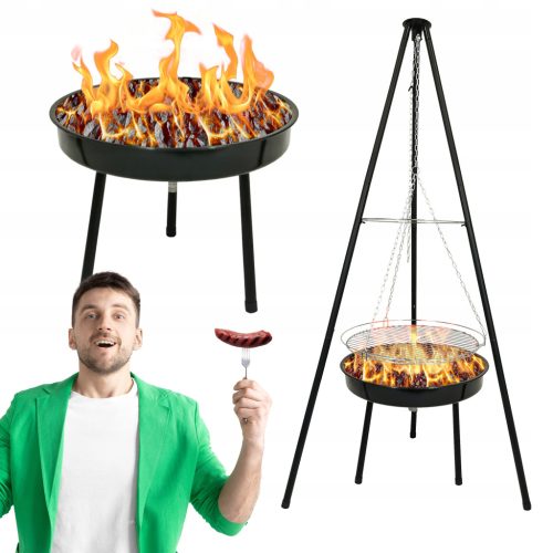  GARDEN FIRE PIT 2in1 CHARCOAL GRILL ROUND GRID TRIPOD BOWL BBQ 1000