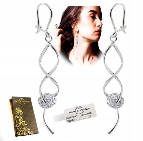  925 SILVER EARRINGS LONG HANGING BALLS WITH SWAROVSKI ZIRCONIES SILVER + CASE