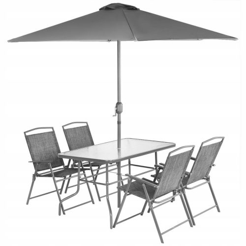  Garden furniture set: table, 4 chairs, parasol