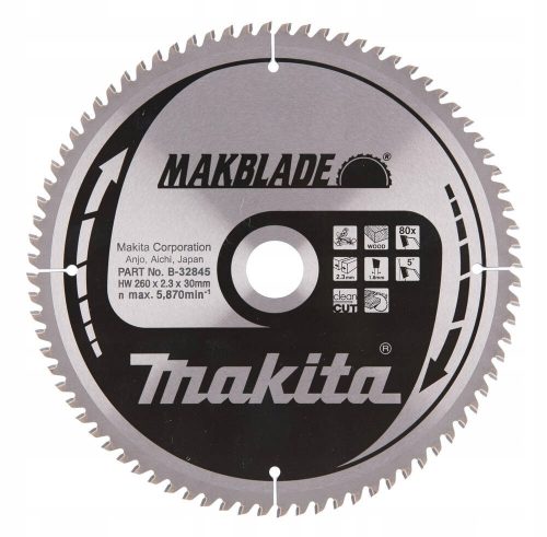  MAKITA B-32845 CUTTING DISC FOR WOOD 260x30 80z