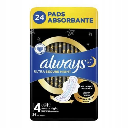 Always Ultra Secure Night (size 4) Pads with wings 24 pcs