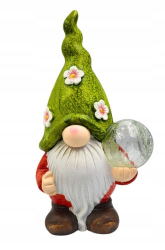  Garden gnome with LED ball, garden figure, 26 x 10 x 15 cm, red