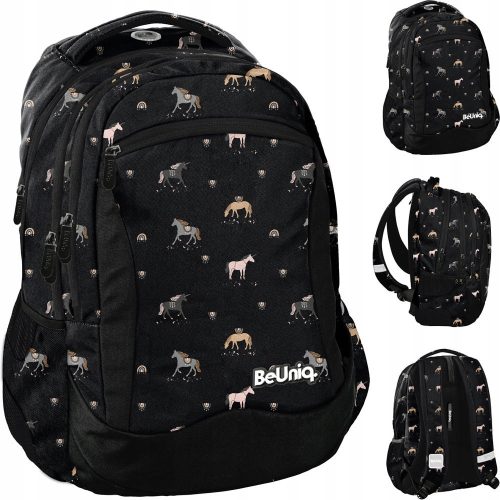  BeUniq school backpack with multiple compartments, black, multicolored, 24 years