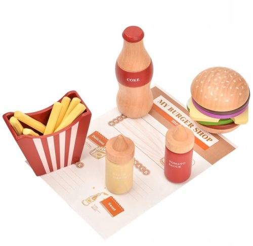  Wooden Fast Food Set Hamburger Fries Drink Food Products