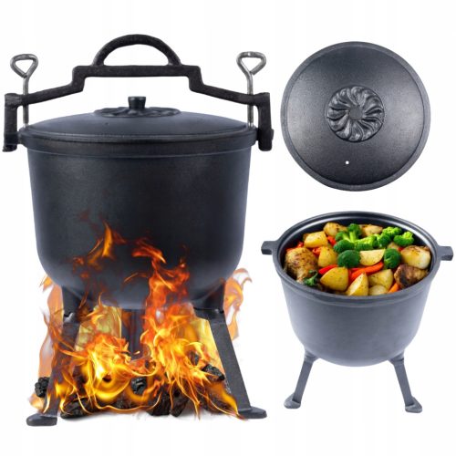  Hunting cauldron, cast iron, Hungarian pot for campfire, grill, 10l