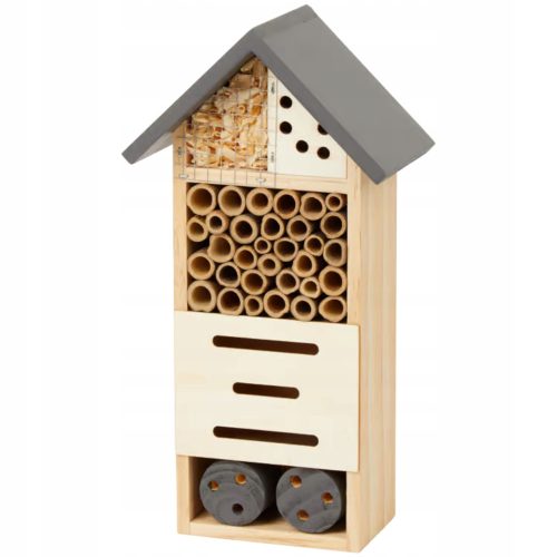  HOME for bees, HOTEL for insects, nesting box for butterflies, natural grey wood