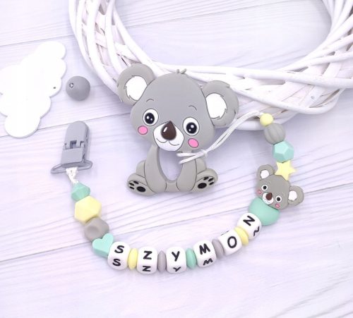  Pacifier clip with name, silicone + teething ring (for a boy), SAMPLE