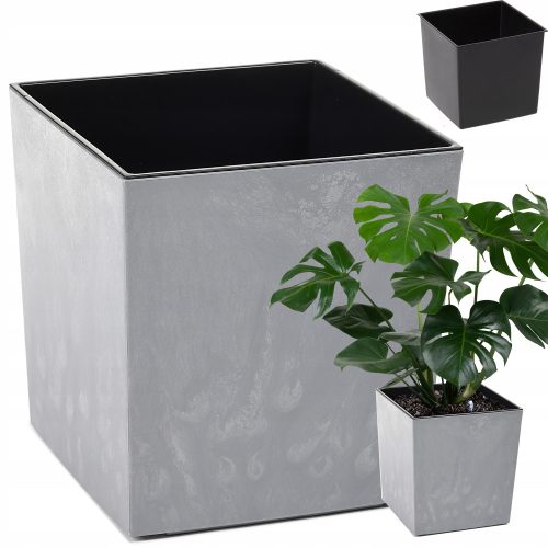  Flowerpot 40 cm x 40 x 40 cm, plastic, grey and silver tones