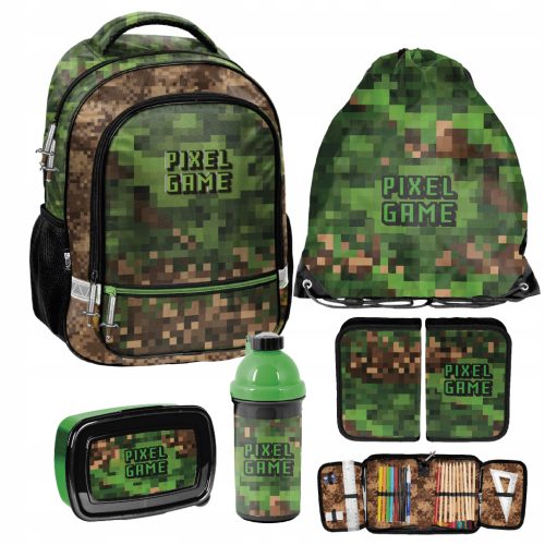 Exciting PASO GAME School Set: Backpack, Shoe Bag, Fitted Pencil Case, Bottle, Lunchbox