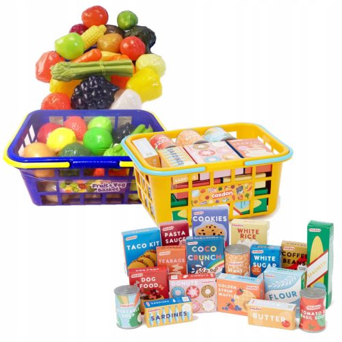  TOY SHOPPING BASKETS WITH ACCESSORIES - FRUIT AND VEGETABLES