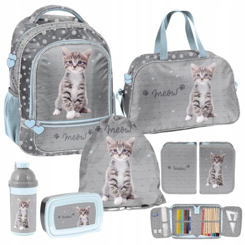 Adorable 6-Piece PASO KOTEK School Set: Backpack, Shoe Bag, Filled Pencil Case & More