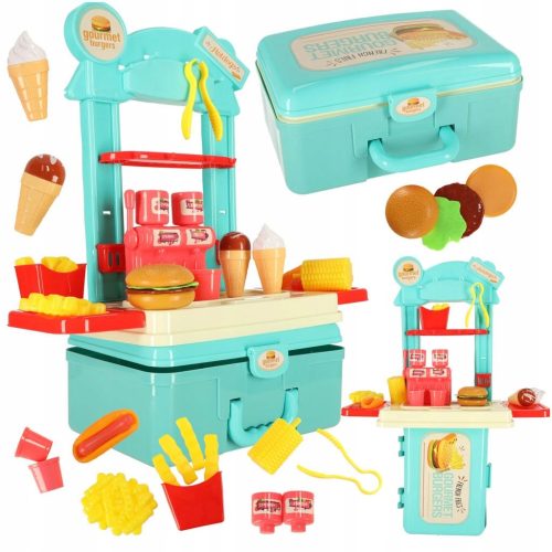  Kids kitchen in a suitcase hamburger set fast food ice cream fries