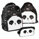  PASO PANDA SCHOOL SET BACKPACK BAG PLUSH PENCINER CASE FOR GIRLS BLACK