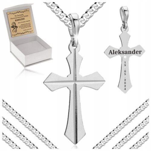  SILVER CHAIN PANCERKA + CROSS 925 + ENGRAVING FOR A BOY FOR BAPTISM